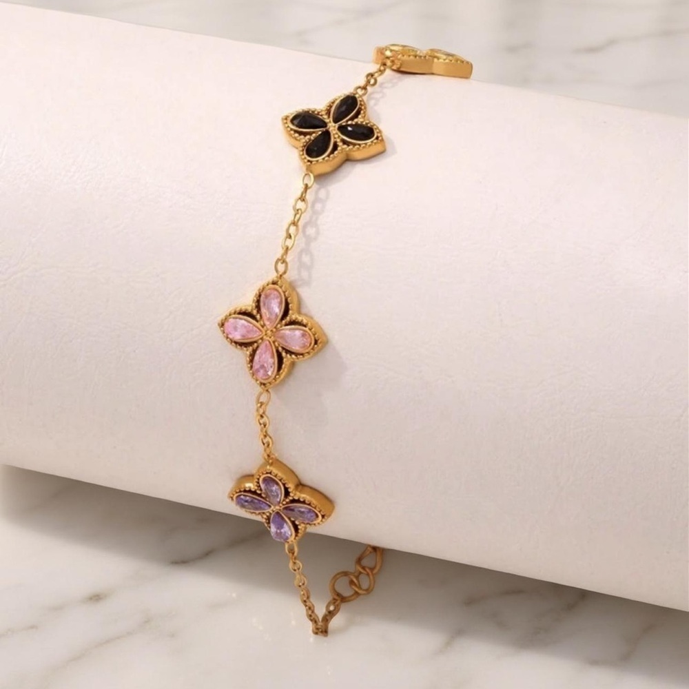 Zirconia multicolored Flower Stainless Steel Bracelet - Picture 2 of 4